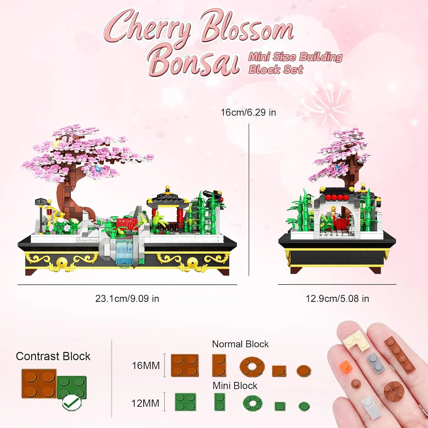 Cherry Blossom Tree Building Set Japanese Sakura Bonsai Block, Flowers House Mini Bricks Building Kit, Home Office Decoration, Creative Toys Gift for Adults Teens Children Kids 8 , 1008 pcs