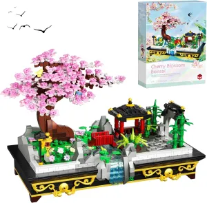 Cherry Blossom Tree Building Set Japanese Sakura Bonsai Block, Flowers House Mini Bricks Building Kit, Home Office Decoration, Creative Toys Gift for Adults Teens Children Kids 8 , 1008 pcs