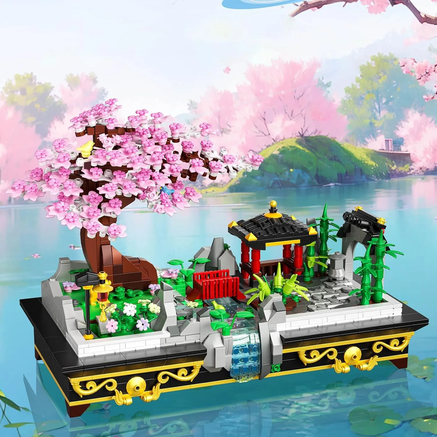Cherry Blossom Tree Building Set Japanese Sakura Bonsai Block, Flowers House Mini Bricks Building Kit, Home Office Decoration, Creative Toys Gift for Adults Teens Children Kids 8 , 1008 pcs