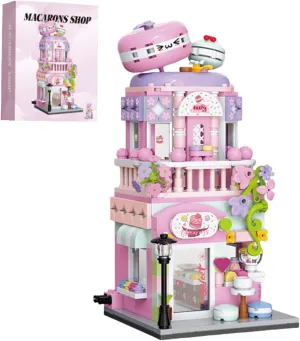 Cherry Dessert House Building Blocks Model Set, City MOC Creative Store Model DIY Toys, 475 Pcs Simulation Architecture Building Bricks, Gift for Kids and Adults (Pink)
