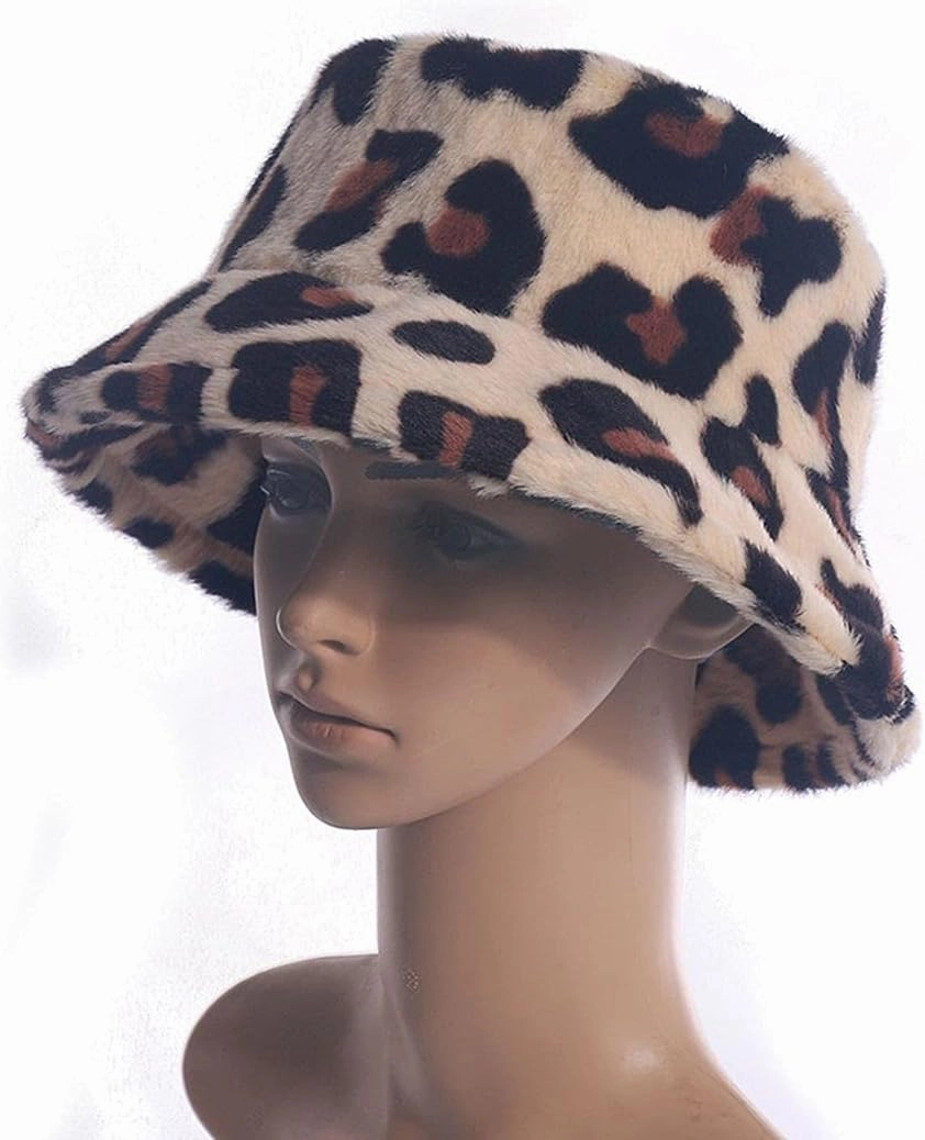 ChezAbbey Faux Fur Bucket Hat, Fuzzy Furry Winter Warm Fisherman Cap, Fluffy Teddy Sherpa Clothe Hats for Women Men Girls