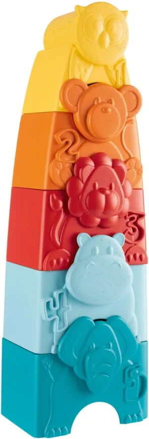 Chicco Eco  animals to stack, tower and stack shapes, 5 stackable colourful shapes, recycled plastic, develops logic and manual abilities, made in Italy, educational games, 9-36 months