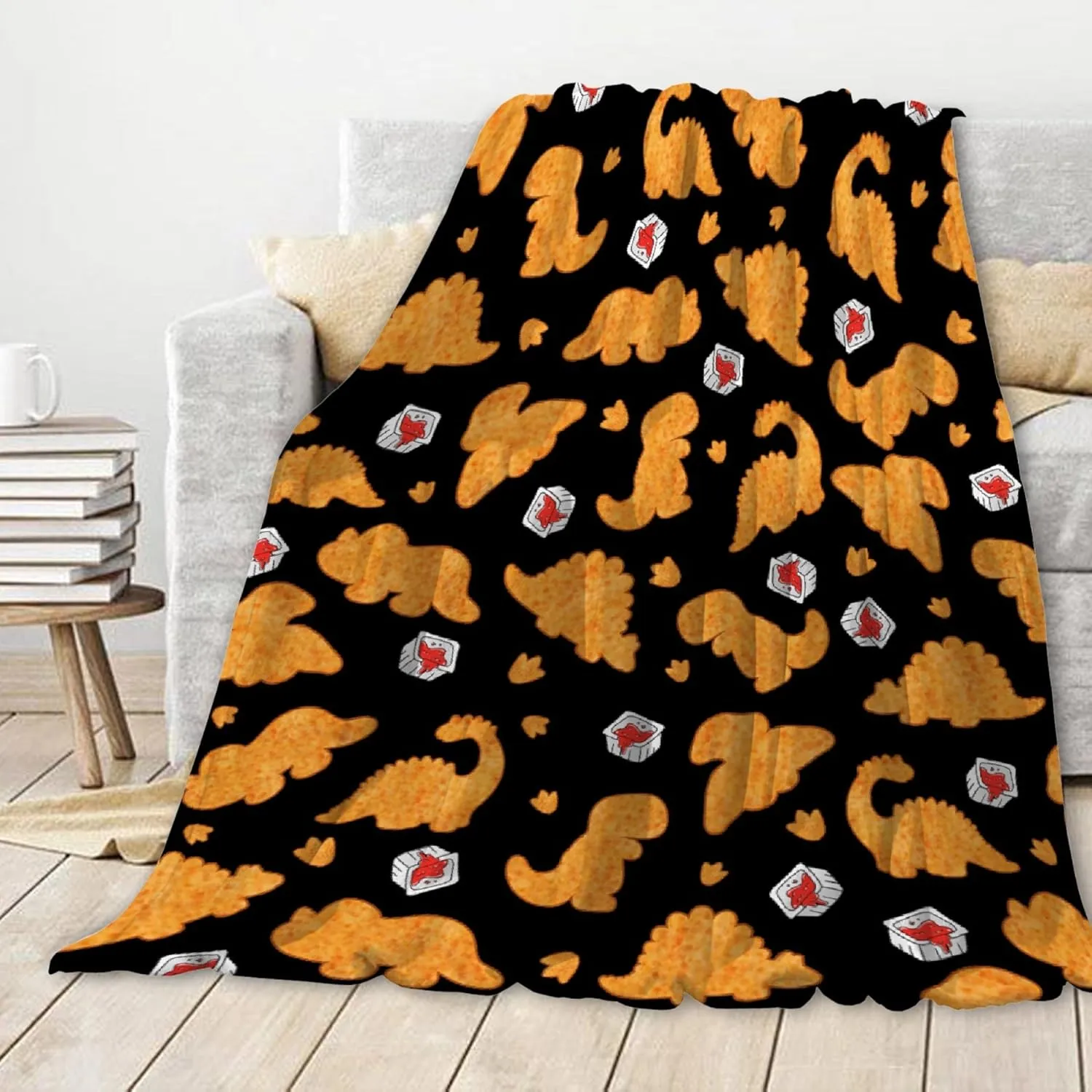 Chicken Nugget Blanket,Dino Nugget Blankets Gift Soft Cozy Plush Bedding Blanket,Fuzzy Flannel Fleece Ketchup Blanket for Couch Sofa Camping,60"x80"-Queen Size for Adults