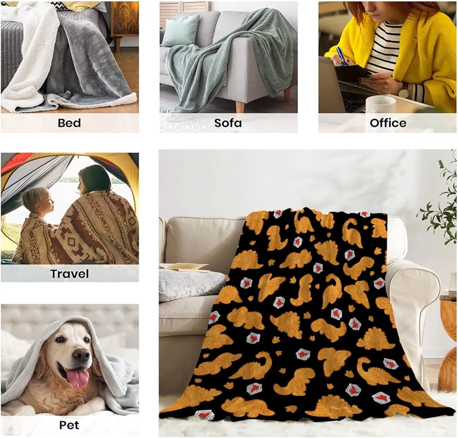 Chicken Nugget Blanket,Dino Nugget Blankets Gift Soft Cozy Plush Bedding Blanket,Fuzzy Flannel Fleece Ketchup Blanket for Couch Sofa Camping,60"x80"-Queen Size for Adults