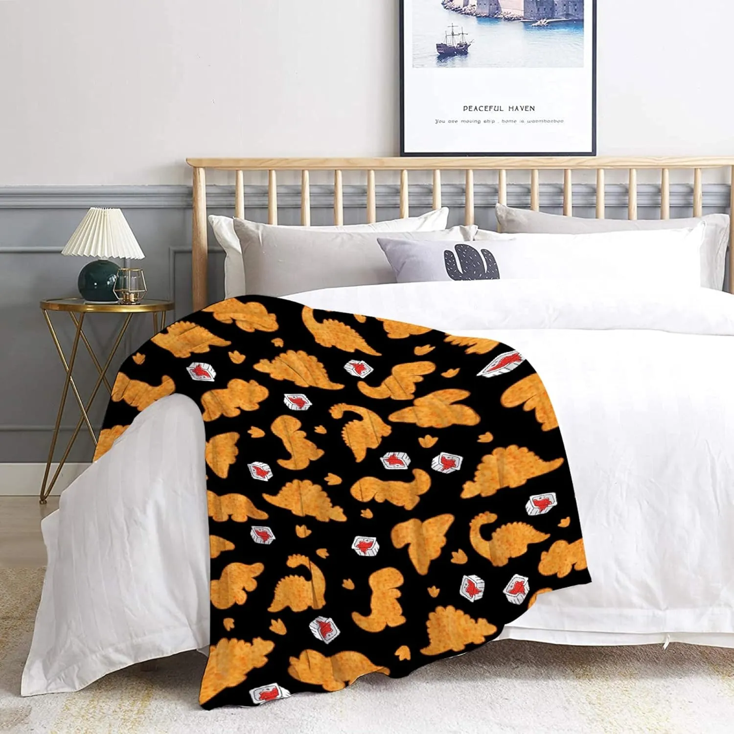 Chicken Nugget Blanket,Dino Nugget Blankets Gift Soft Cozy Plush Bedding Blanket,Fuzzy Flannel Fleece Ketchup Blanket for Couch Sofa Camping,60"x80"-Queen Size for Adults