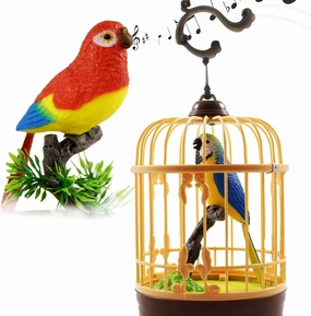 Chirping Bird in Cage – Realistic Singing & Moving Bird Toy with Lifelike Sounds, Motion Sensor & Beak Animation | Premium Desk & Room Decoration | Battery - Operated