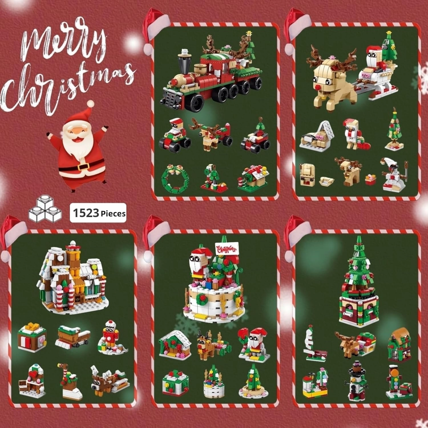 Christmas Advent Calendar Mini Building Set, 35 in 1 Xmas Ornaments Santa Claus Tree Train House Reindeer Sleigh Playset，1523 Pieces Christmas Creative Gifts for Adults Kids Girls Boys