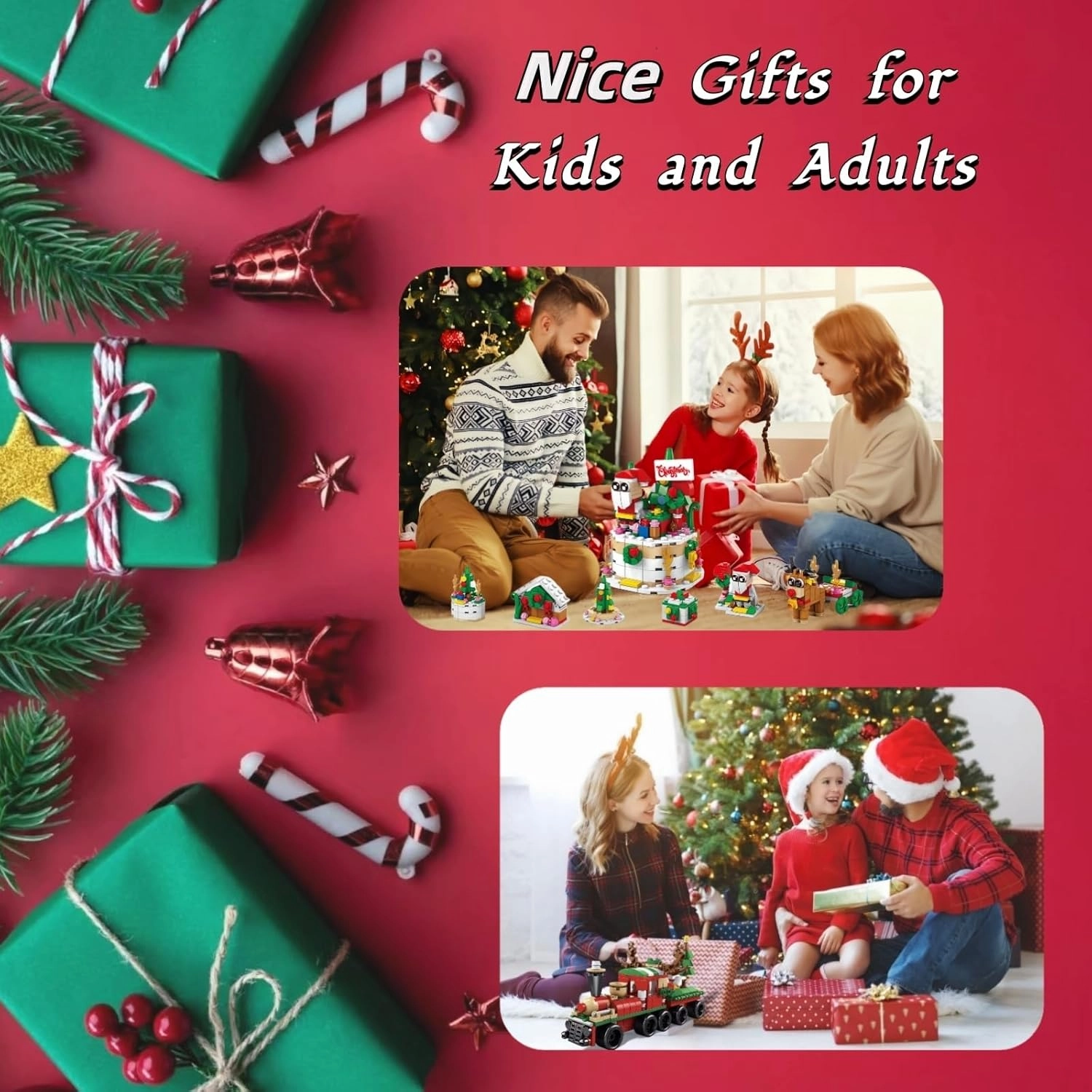 Christmas Advent Calendar Mini Building Set, 35 in 1 Xmas Ornaments Santa Claus Tree Train House Reindeer Sleigh Playset，1523 Pieces Christmas Creative Gifts for Adults Kids Girls Boys