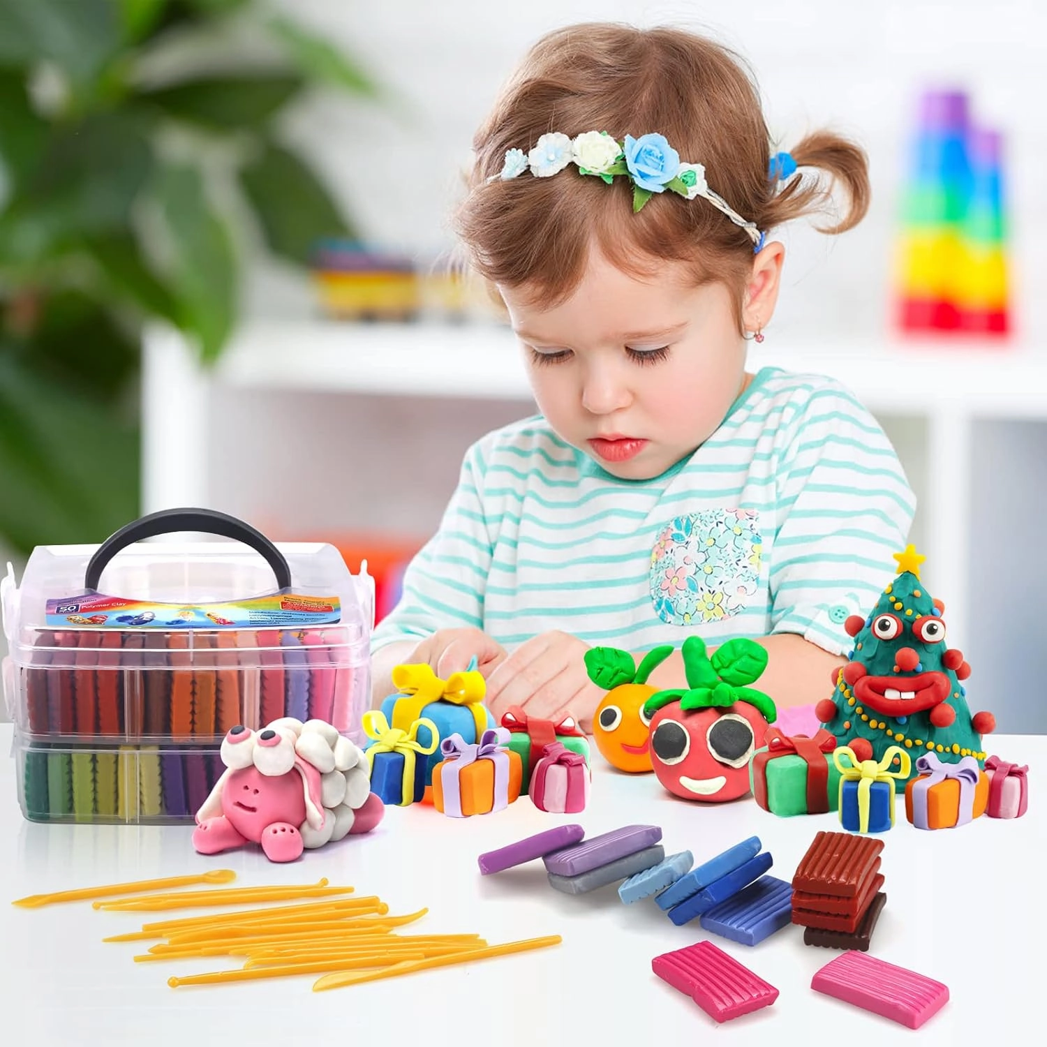 CiaraQ Polymer Clay Starter kit, Oven Bake Modeling Clay with Sculpting Tools, 50 Colors, 2.8 lb
