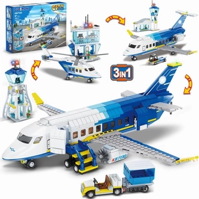 City Passenger Airplane Building Set, 711 PCS 3 IN 1 Plane Building Blocks Kit with Airport Terminal, Radar Tower, Luggage Truck, Planes Model Toys Gift for Boys Girls Kids 6 7 8 9  Years Old