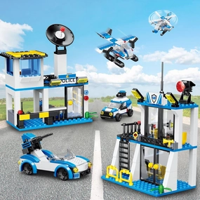 City Police Station Building Sets, Police Station Mobile Command Center Building Blocks Kit with Artillery car & Cop Patrol Car & Helicopter Toy, STEM Toys Set for Boys Girls Aged 6 7 8 9  