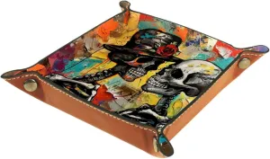 Colorful Art Skeleton Couple Stacking Jewelry Organizer Trays, Small and Stylish Drawer and Table Tray for Bracelets, Earrings, Rings, and More