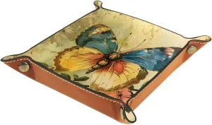 Colorful Vintage Butterfly Stacking Jewelry Organizer Trays, Desk Drawer Earring Tray with Key Tray for Entryway, Decorative Ring Storage Tray for Women and Girls