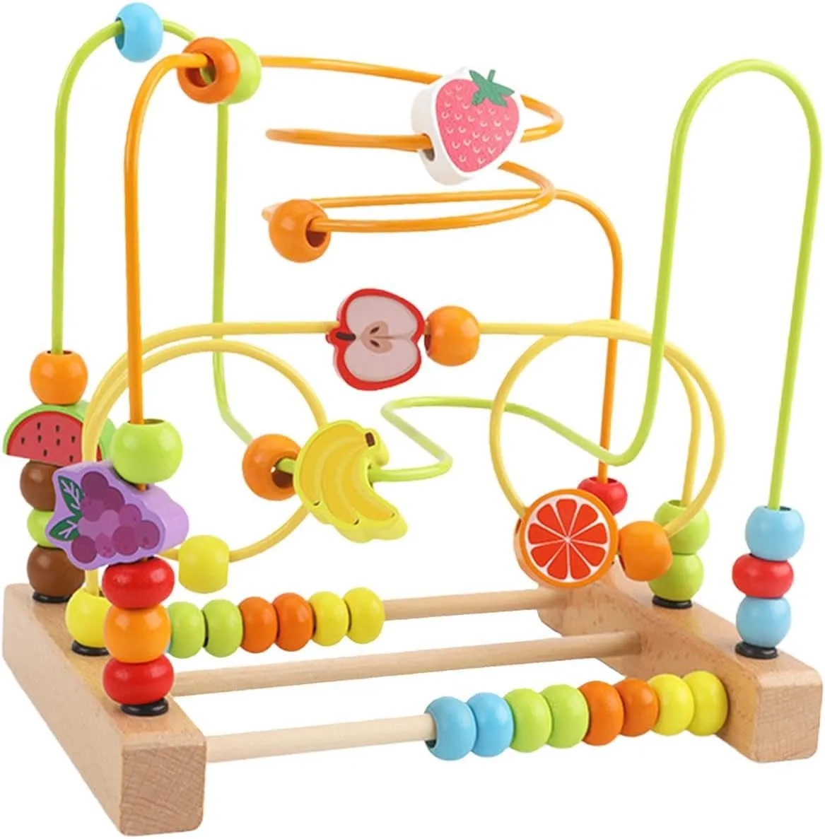 Colorful Wooden Bead Maze Roller Coaster Toy for Children, Fruit B, 22.5x15x20.5cm