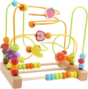 Colorful Wooden Bead Maze Roller Coaster Toy for Children, Fruit B, 22.5x15x20.5cm