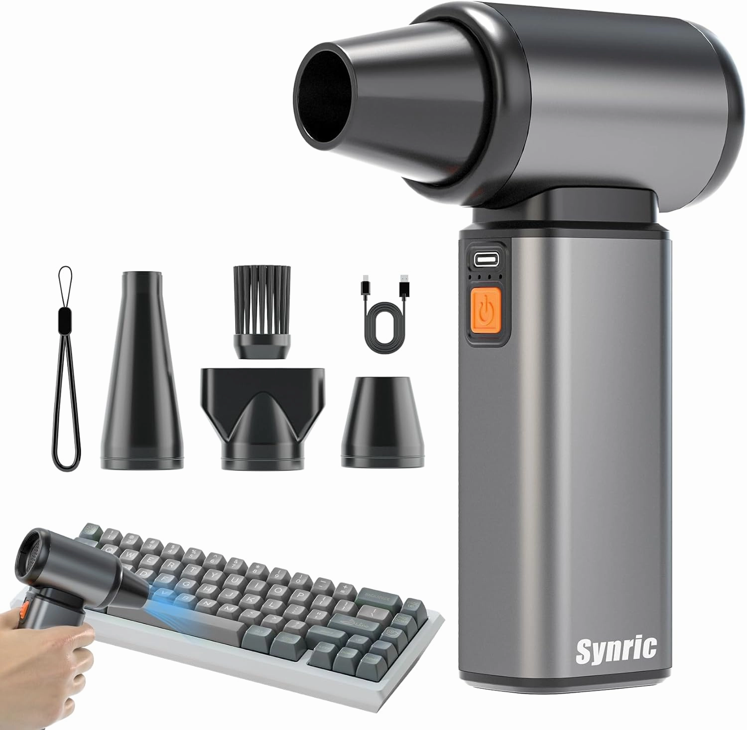 Compressed Air Duster, Stepless Speed Electric Air Duster, Metal Shell Air Blower with Brushless Motor, 120000 RPM Keyboard Cleaner Replaces Canned Air for Outdoors, Car, Home Cleaning
