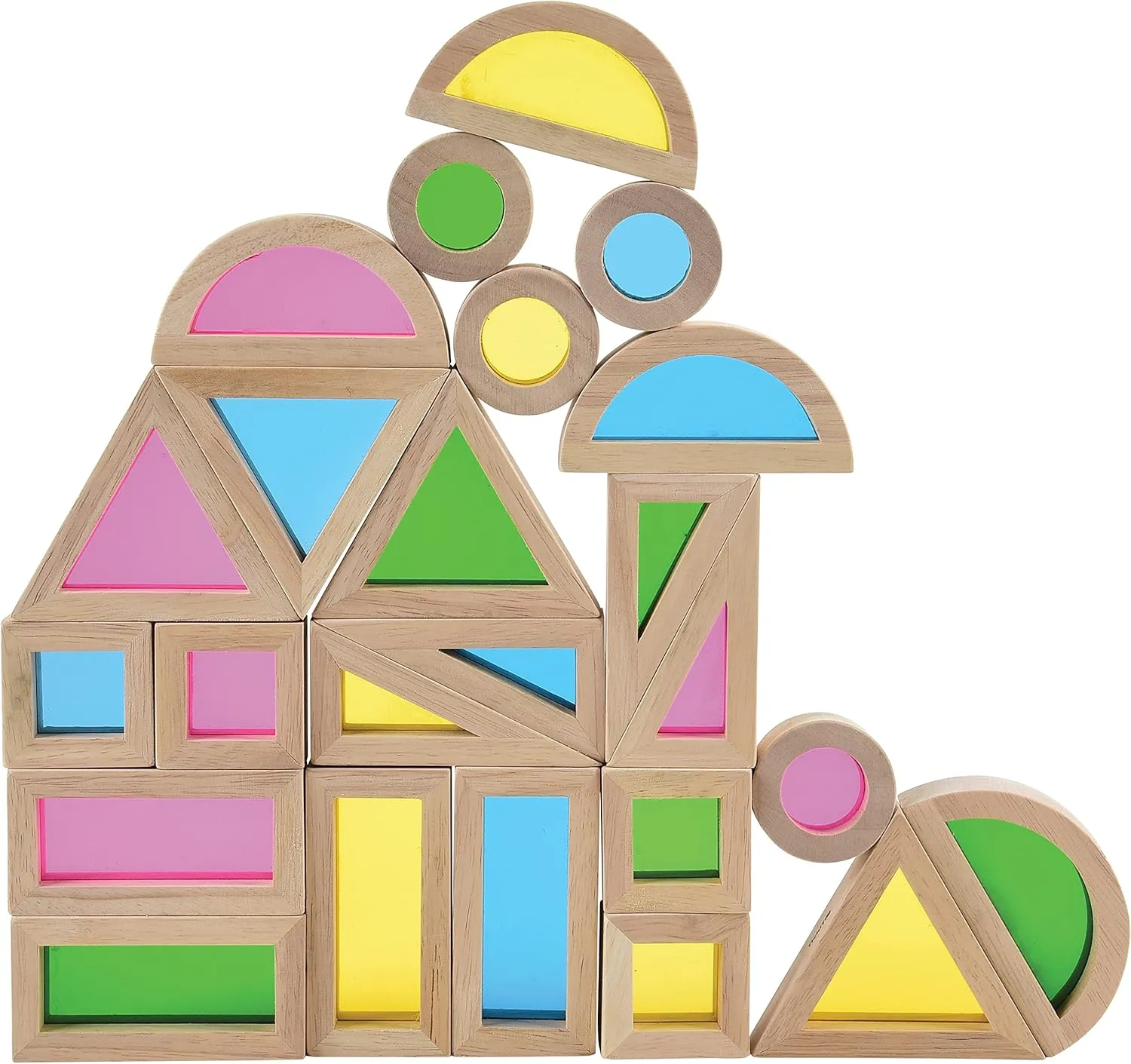 Constructive Playthings Color Mixing Wooden Blocks, Light Table Manipulatives, Building Toys, Different Shapes, Multicolor, 24-Piece Set Toddler Toys for Ages 12 Months & Older