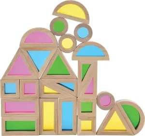 Constructive Playthings Color Mixing Wooden Blocks, Light Table Manipulatives, Building Toys, Different Shapes, Multicolor, 24-Piece Set Toddler Toys for Ages 12 Months & Older