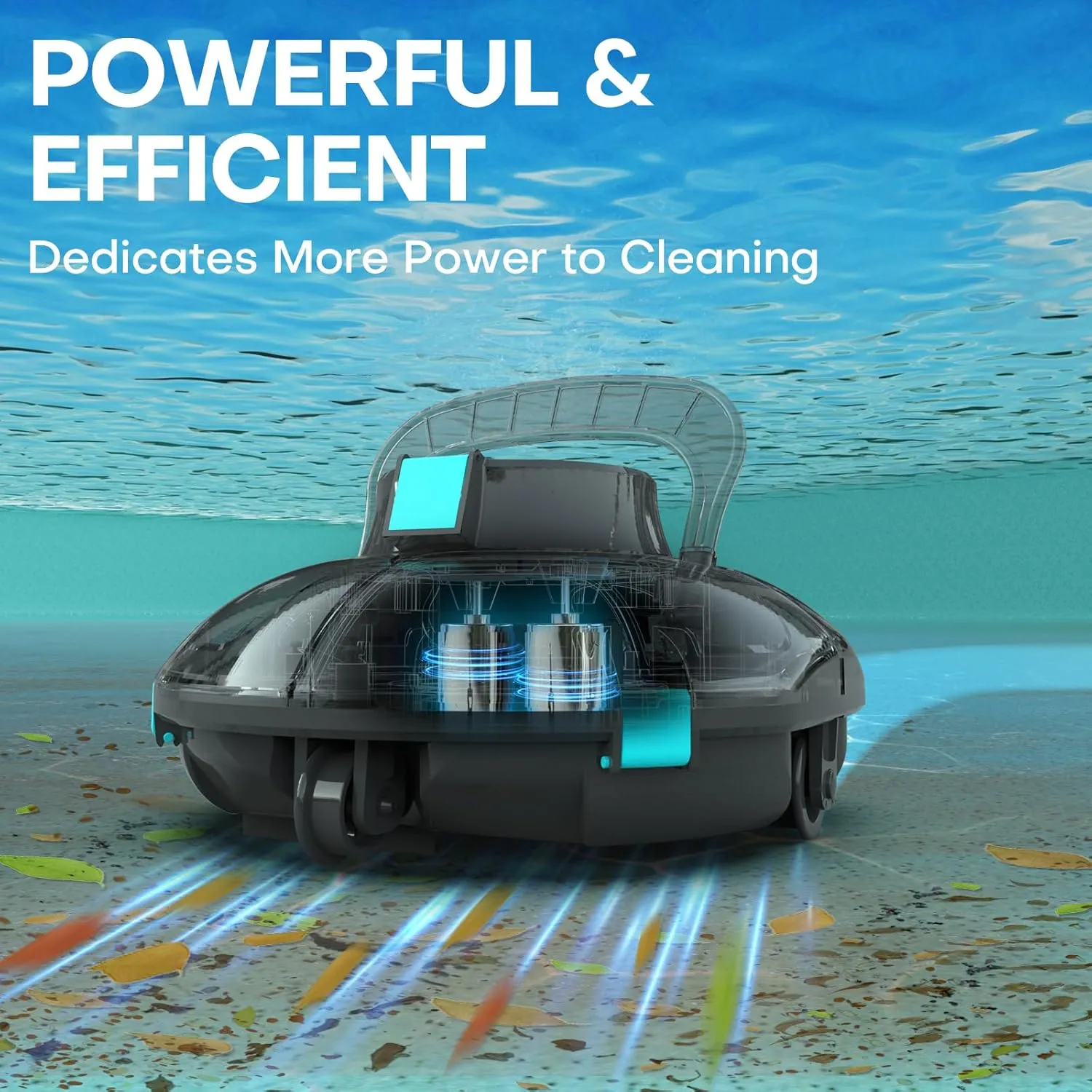Cordless Robotic Pool Vacuum Cleaner - Powerful Suction & Transparent Design for Effortless Cleaning of Above Ground Pools up to 645 Sq. Ft