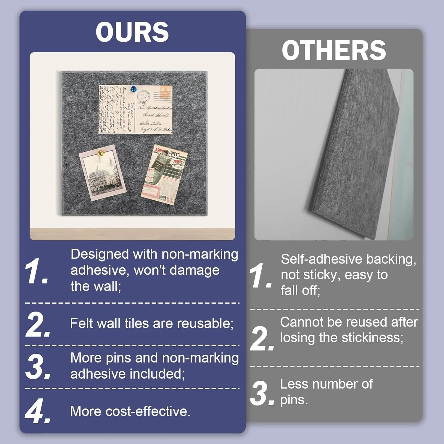 Cork Boards for Walls 48" x60”,20 Pack Grey Bulletin Board, Reusable Felt Wall Tiles with 105 Pins and Non-Marking Adhesives,Cork Board for Office Pin Board