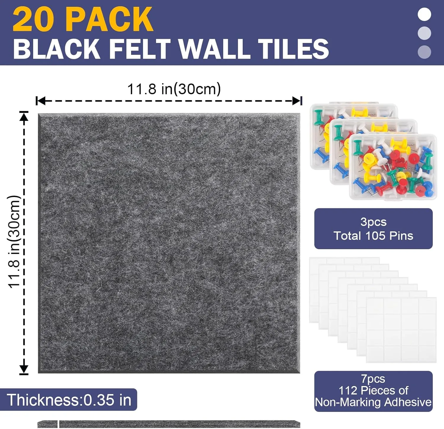 Cork Boards for Walls 48" x60”,20 Pack Grey Bulletin Board, Reusable Felt Wall Tiles with 105 Pins and Non-Marking Adhesives,Cork Board for Office Pin Board