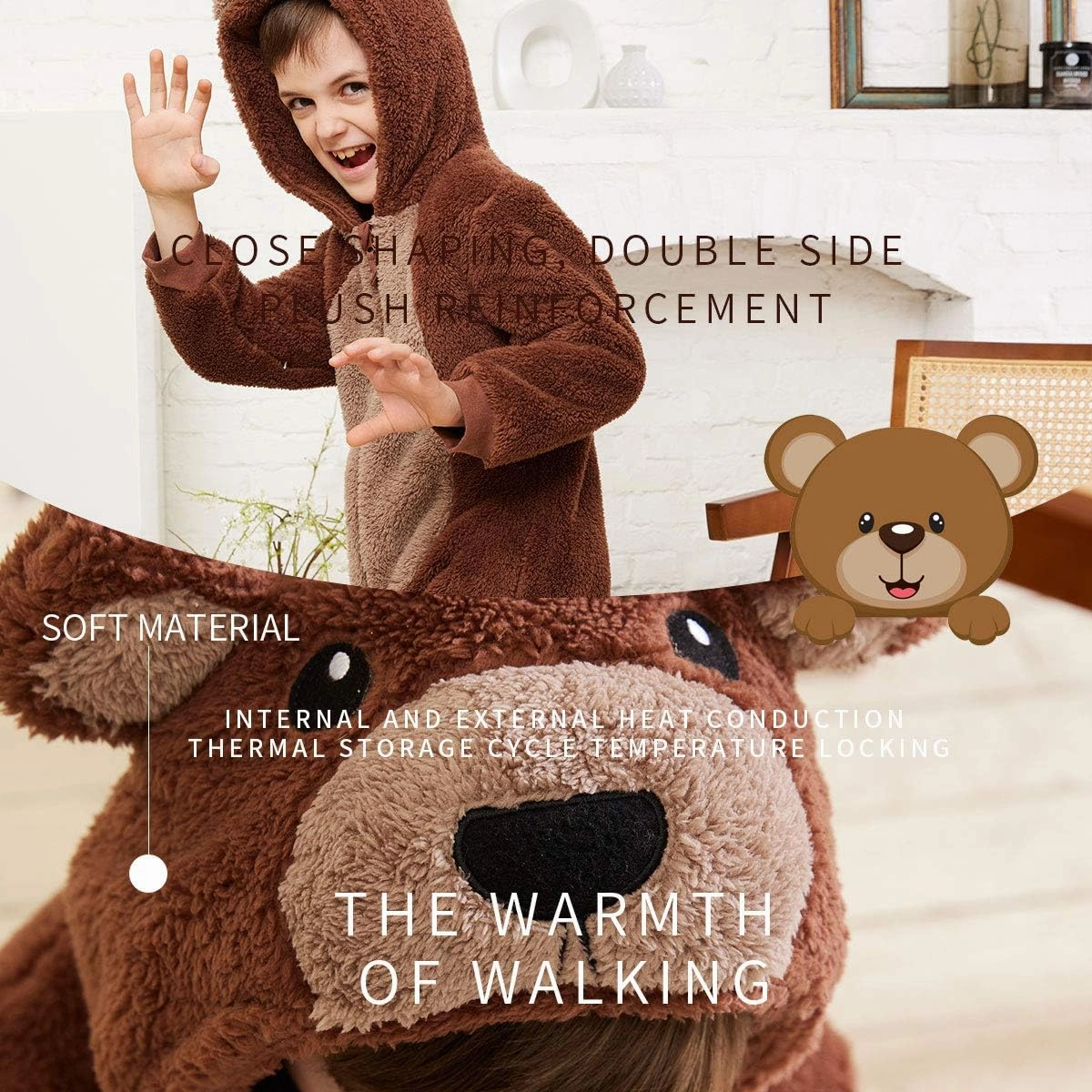 COSUSKET Kids Snug Fit Flannel Brown Bear Costume Animal Onesie Pajamas for Boys Girls Gifts