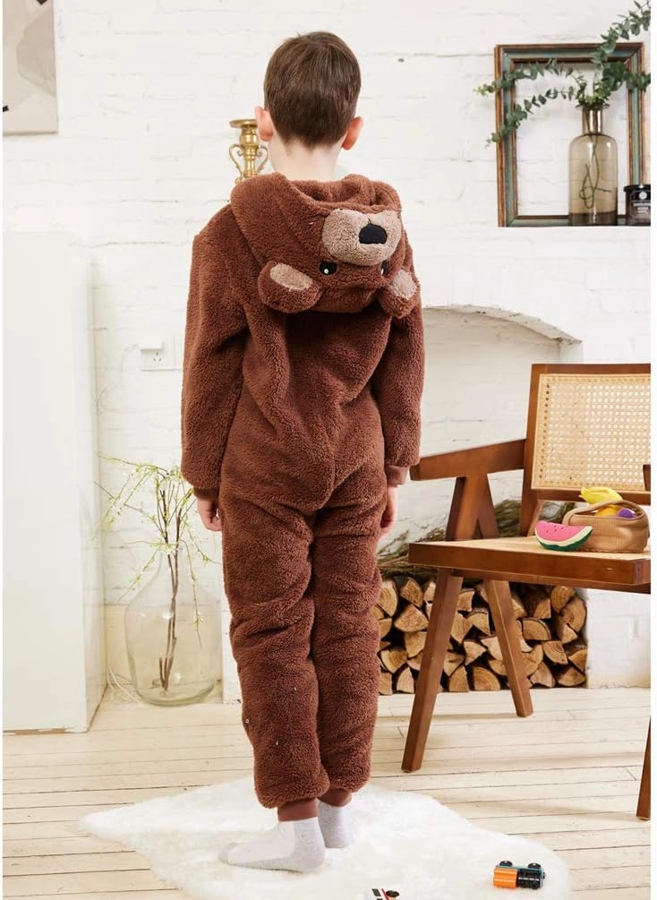 COSUSKET Kids Snug Fit Flannel Brown Bear Costume Animal Onesie Pajamas for Boys Girls Gifts