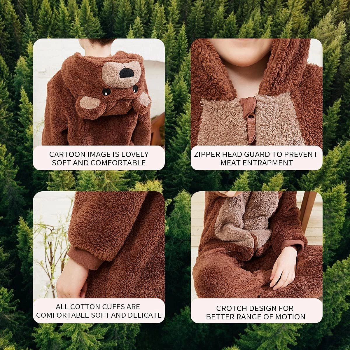 COSUSKET Kids Snug Fit Flannel Brown Bear Costume Animal Onesie Pajamas for Boys Girls Gifts