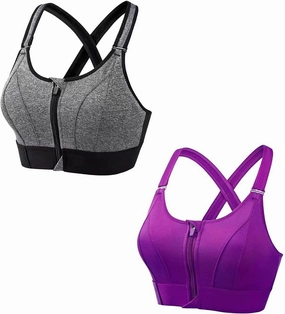Cozuty Sports Bra, Zipper Front Closure Sports Bra for Women, Wireless Supportive Adjustable Anti-Shock Sports Bra
