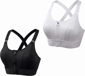 Cozuty Sports Bra, Zipper Front Closure Sports Bra for Women, Wireless Supportive Adjustable Anti-Shock Sports Bra