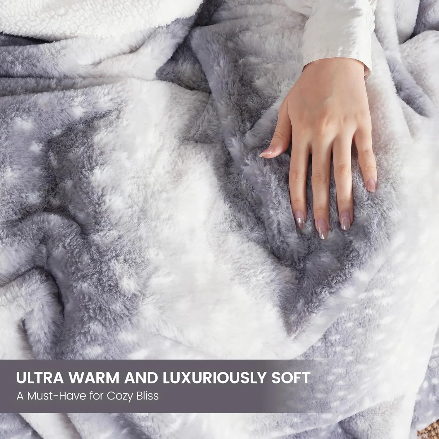 Cozy Bliss Luxury Faux Fur Throw Blanket Animal Print, Non Shedding Double Sided Sherpa Blankets Super Soft Fluffy Thick Warm Throws Home Decor for Christmas Couch Bed Sofa Women (Grey, 50x60 Inches)