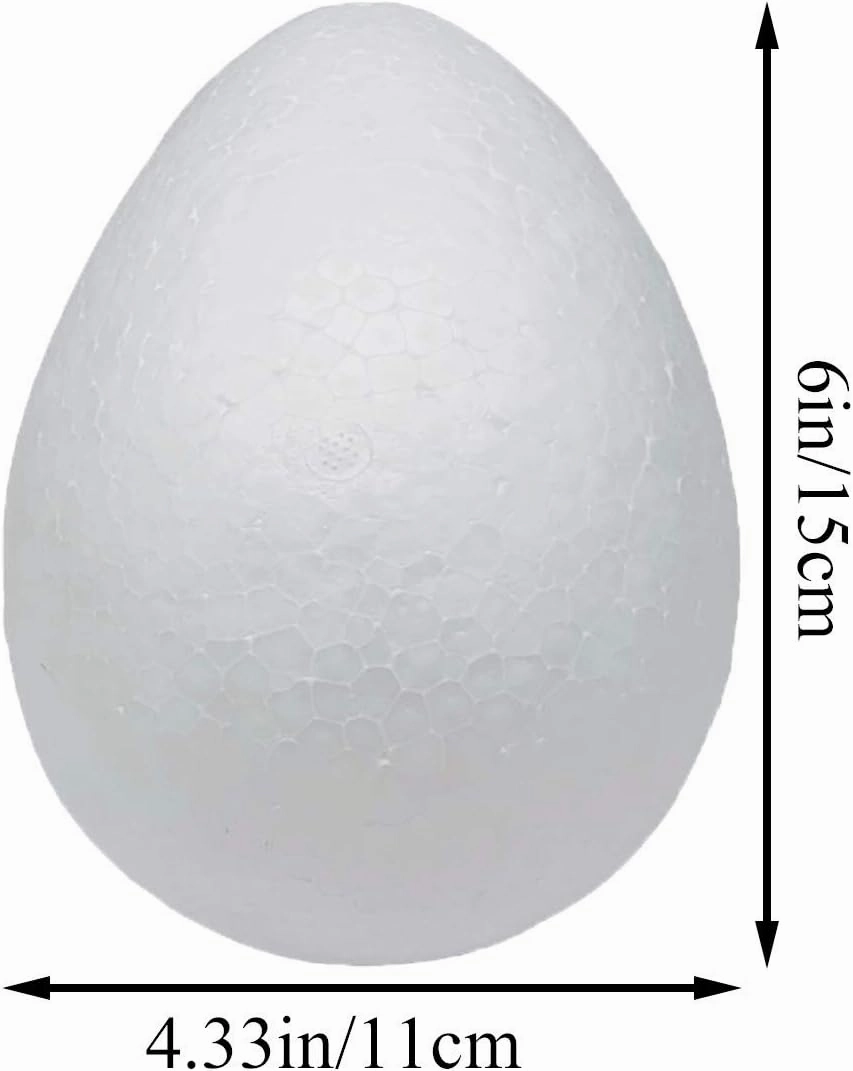 Crafjie Foam Eggs 6pcs 6 Inch (15cm) White Craft Polystyrene Eggs Smooth for Spring Easter Halloween Christmas Holiday Crafts Making Handmade DIY Painting School Projects