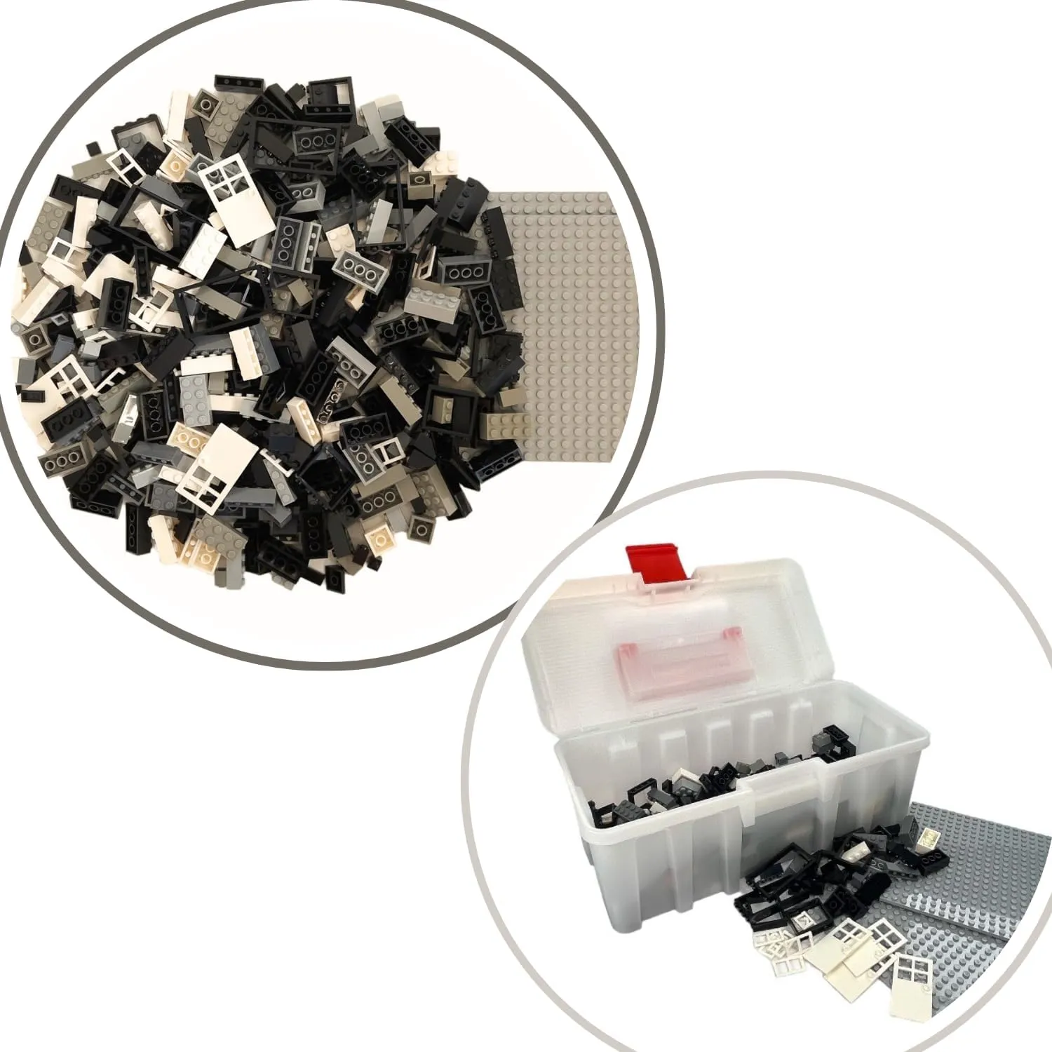Creative Building Set with Classic Building Blocks - 400-Piece Set - 19 Shapes Include Doors, Windows, Roof Tiles, and Base Plates - 8 Colors - Reusable Storage Case