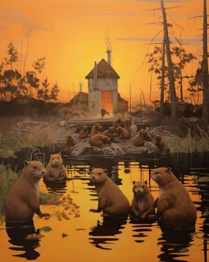 Cross Stitch Embroidery Kit, Beavers Building and Swimming at Dusk, DIY Designs Cross-Stitch Easy Supplies Needlework, Needlepoint Embroidery Gift for Home Decor 16x20 inch