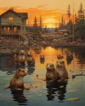 Cross-Stitch Stamped Kits, Beavers Building and Swimming at Dusk, Printed Cross Patterns, Embroidery Crafts Needlepoint Kit, Beginners Starter Kits, DIY Handmade Gifts 11CT 3 Strands 16x20 inch