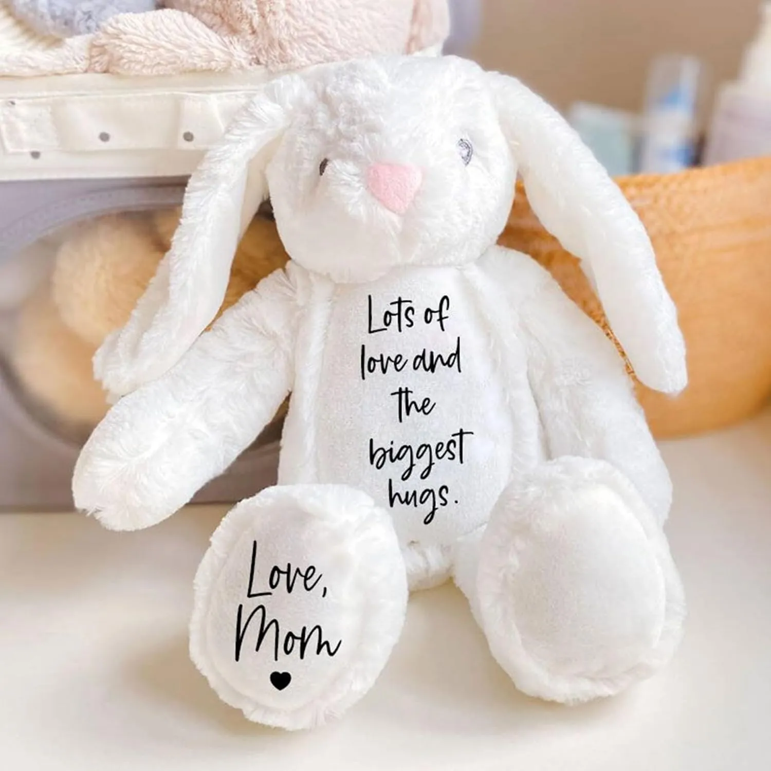 Custom Plush Bunny Keepsake Gift Toy, Lots of Love and the Biggest Hugs Rabbit Name Personalized Stuffed Animal Doll Gift for Newborn Party Baby Shower Birthday (Style C)
