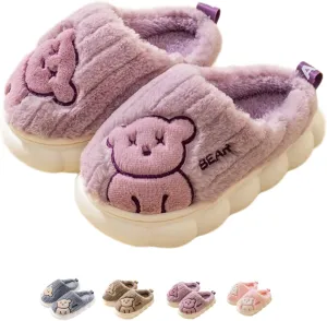 Cute Bear Fuzzy Slippers Y2k Aesthetic Warm Fluffy Platform Slides for Women Couple Indoor Pink Purple Blue Brown