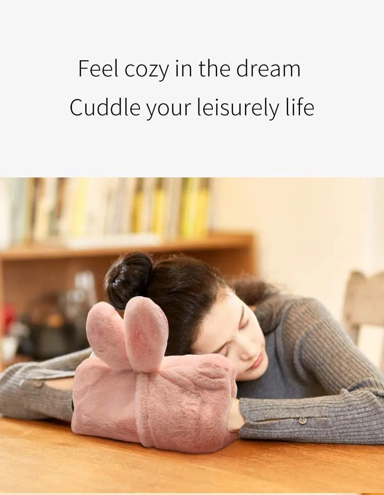 Cute Hot Water Bottle with Soft Cover，Portable Rechargeable Electric Hot Water Bag for Menstrual Cramps，Hot Compress Heating Pad,Plush Bunny Hand Warmer（Spring Expressive Gift