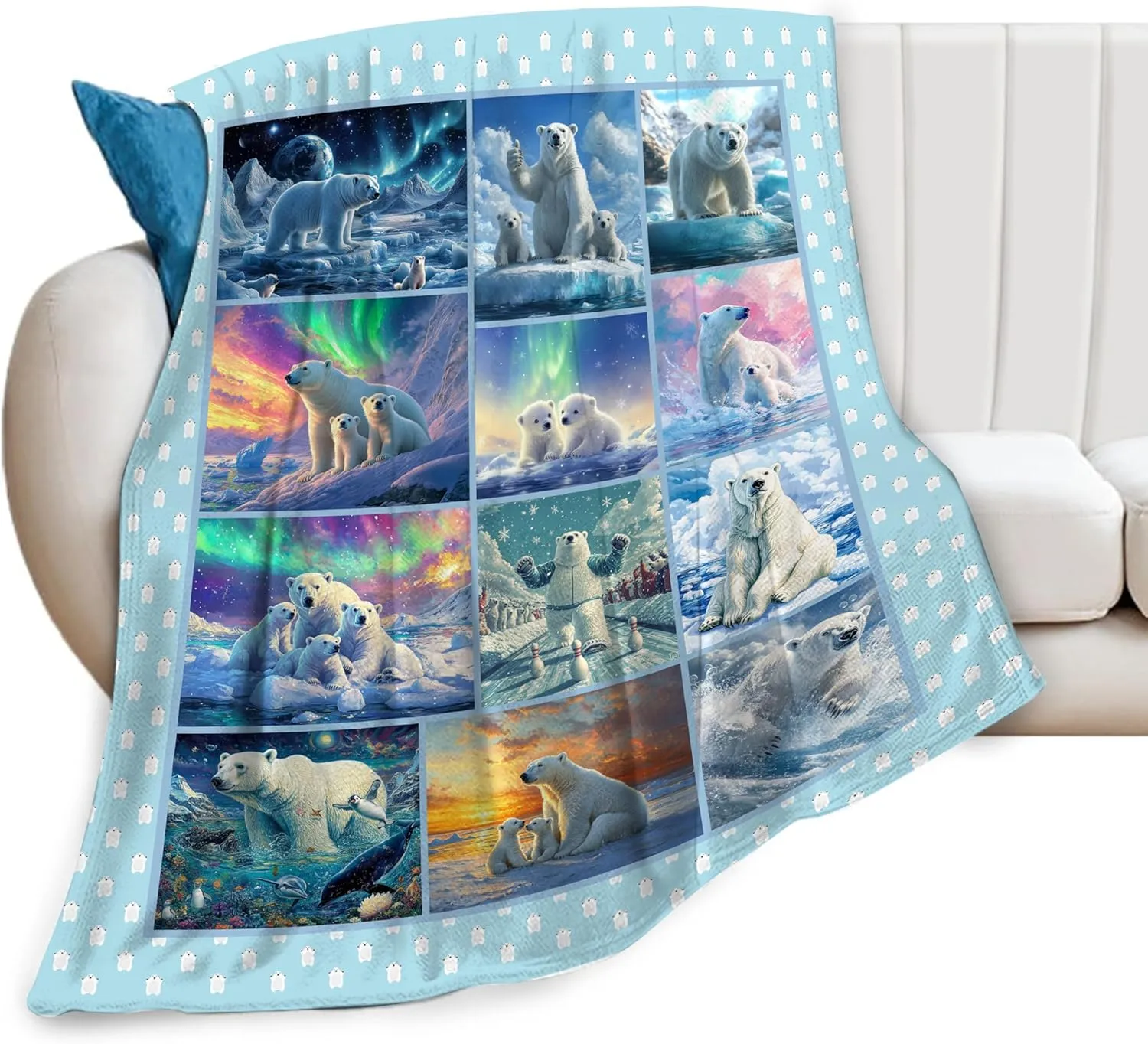 Cute Polar Bear Fleece Throw Blanket - Fuzzy Plush Super Soft Cozy Warm Polar Bear Decor Stuffed Animal Blanket Gifts for Boys, Girls, Kids, Adults, Men, Women - 40"x50"