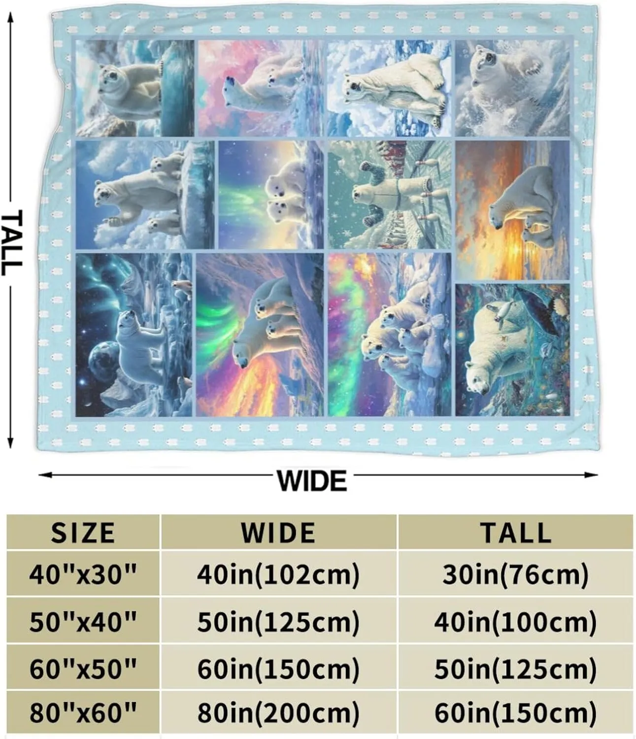 Cute Polar Bear Fleece Throw Blanket - Fuzzy Plush Super Soft Cozy Warm Polar Bear Decor Stuffed Animal Blanket Gifts for Boys, Girls, Kids, Adults, Men, Women - 40"x50"