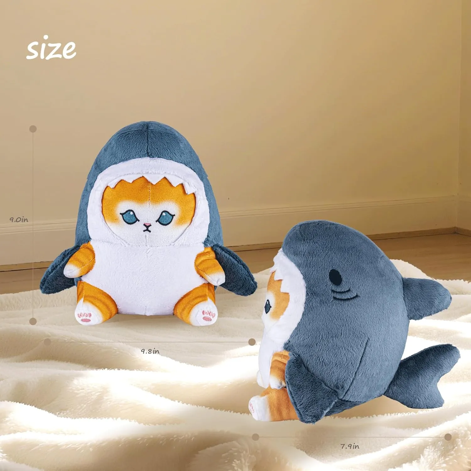 Cute Shark Cat Plush - Kitty in Shark Costume, 9.8'' and 19.7'' Shark Kitty Plush Toy 2pc, Fun Gift for Birthdays & Holidays