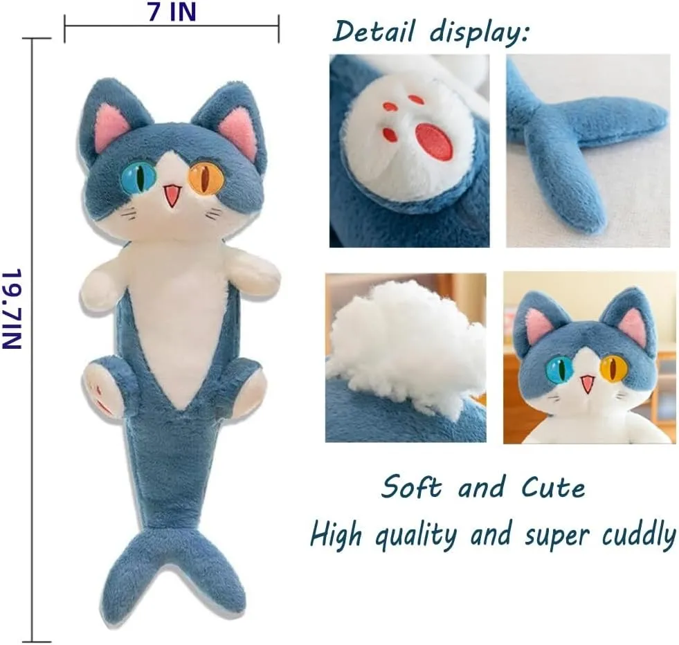 Cute Shark Cat Plush - Kitty in Shark Costume, 9.8'' and 19.7'' Shark Kitty Plush Toy 2pc, Fun Gift for Birthdays & Holidays