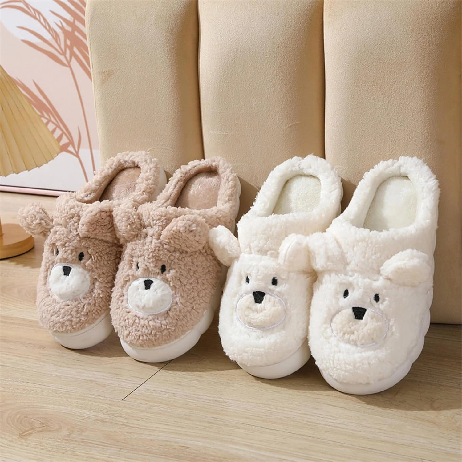 Cute Animal Slippers For Girls Women,Little Bear Fuzzy House Shoes With Soft Anti Unique Gifts For Mom And Animal Lovers