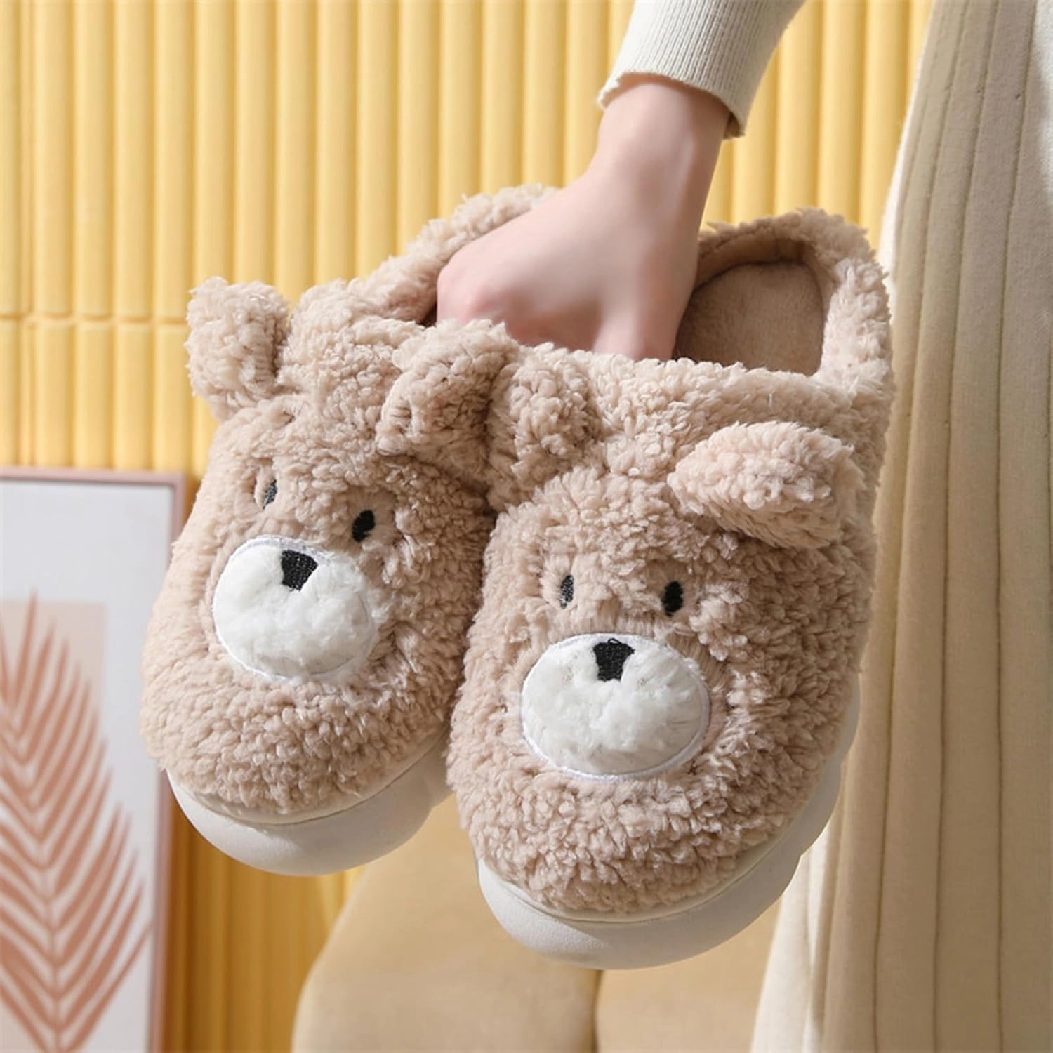 Cute Animal Slippers For Girls Women,Little Bear Fuzzy House Shoes With Soft Anti Unique Gifts For Mom And Animal Lovers