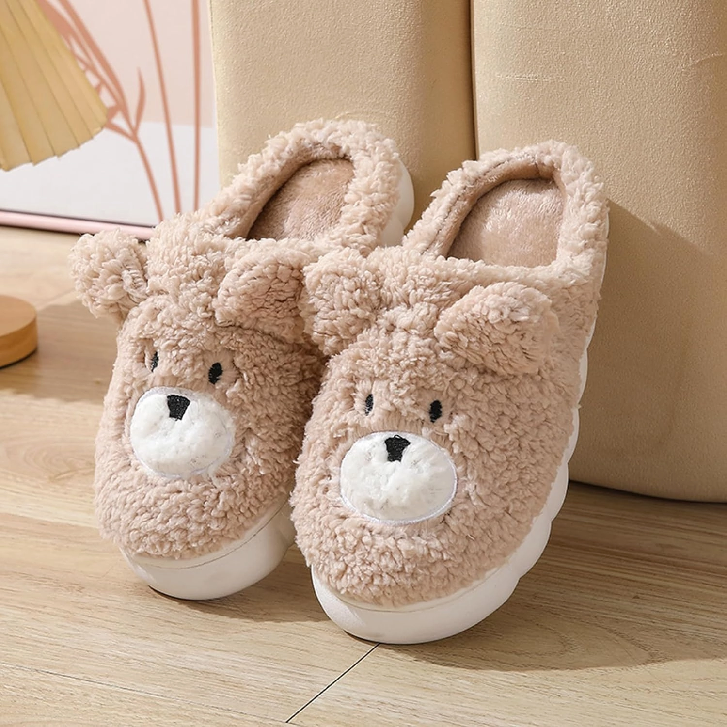 Cute Animal Slippers For Girls Women,Little Bear Fuzzy House Shoes With Soft Anti Unique Gifts For Mom And Animal Lovers