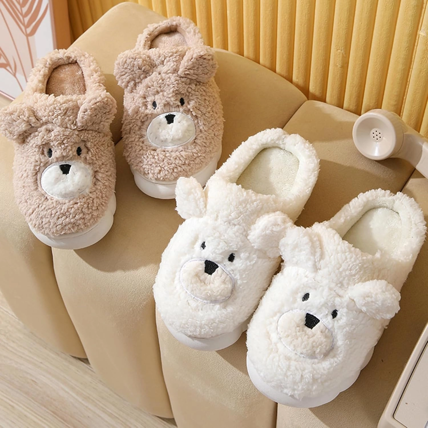 Cute Animal Slippers For Girls Women,Little Bear Fuzzy House Shoes With Soft Anti Unique Gifts For Mom And Animal Lovers