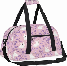 Cute Bunny Rabbit Kids Overnighter Duffel Bags for Boys, Carry-On Size Sports Gym Bag with Front Zipper Pocket for School Practice or Overnight Travel Weekender Sleepover Tote Bag