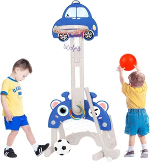 CYFIE Kids Basketball Hoop, 4-in-1 Height Adjustable Basketball Hoop, Football Goal, Golf and Ring Toss, Toddler Activity Center Set Toy Gifts for Girls Boys Sports Indoor Outdoor (Blue)