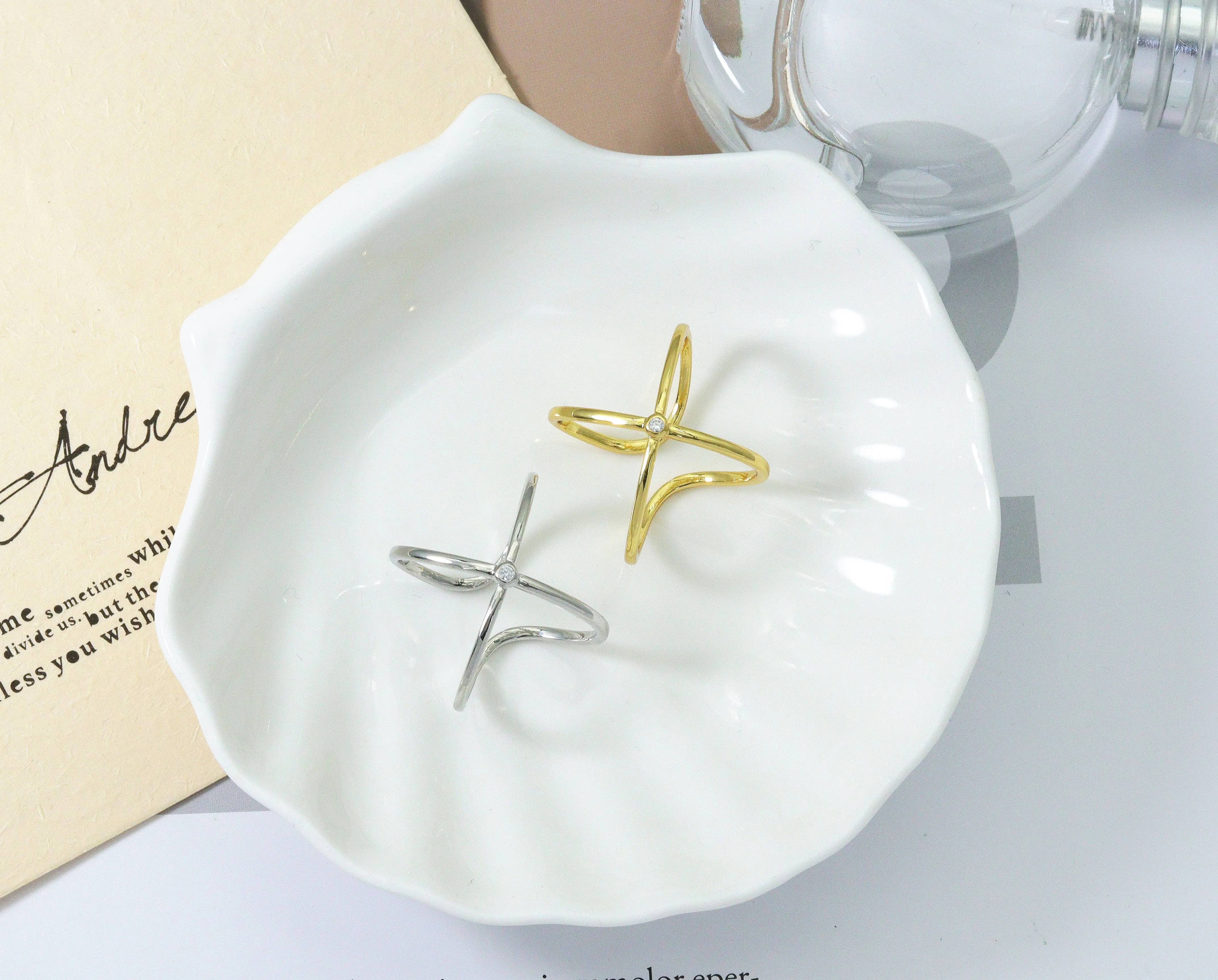 CZ Cross Adjustable Ring, Sku#B185