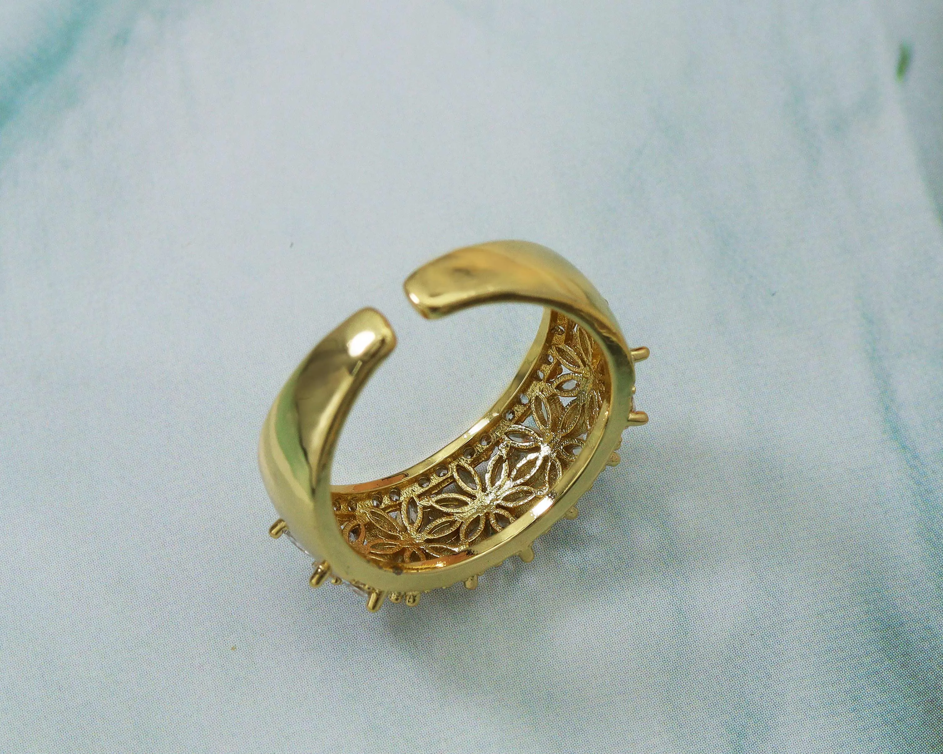 CZ Flower Adjustable Ring, Sku#B167